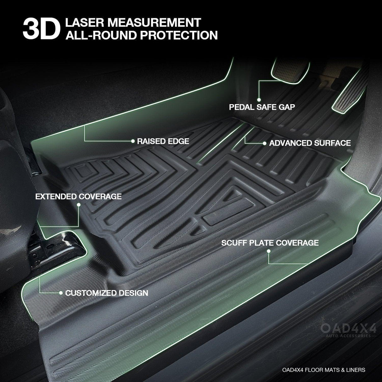 5D TPE Car Floor Mats for ISUZU D-MAX Dual Cab 2012-2020