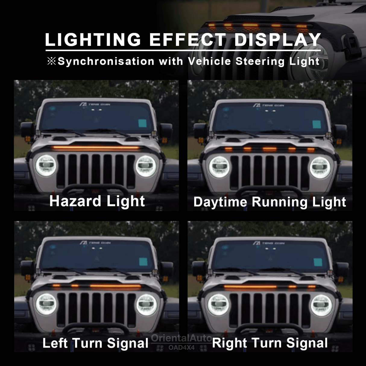 Bonnet Protector with LED Lights for Jeep Wrangler JL 4D 2018-Onwards