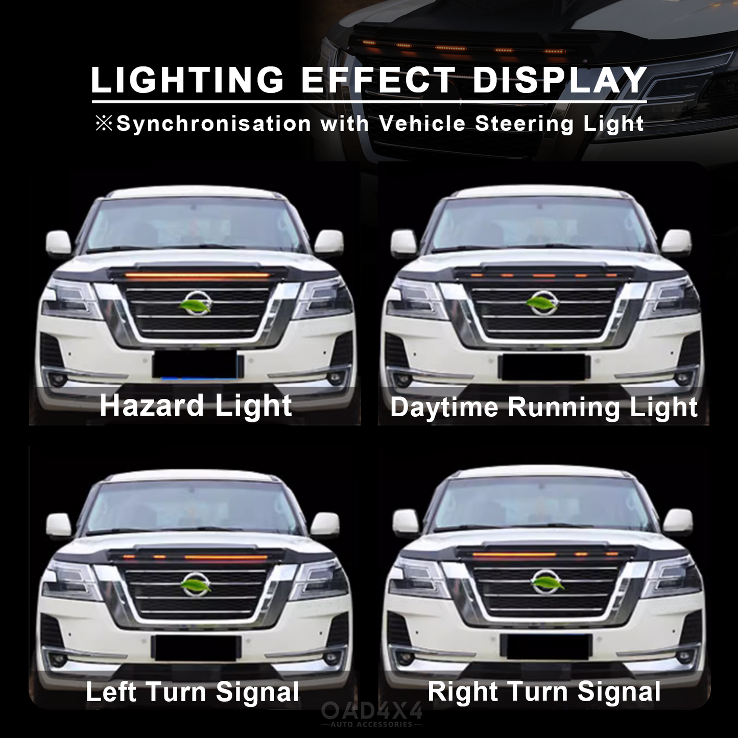 LED Light Bonnet Protector for Nissan Patrol Y62 Series 2019-Onwards