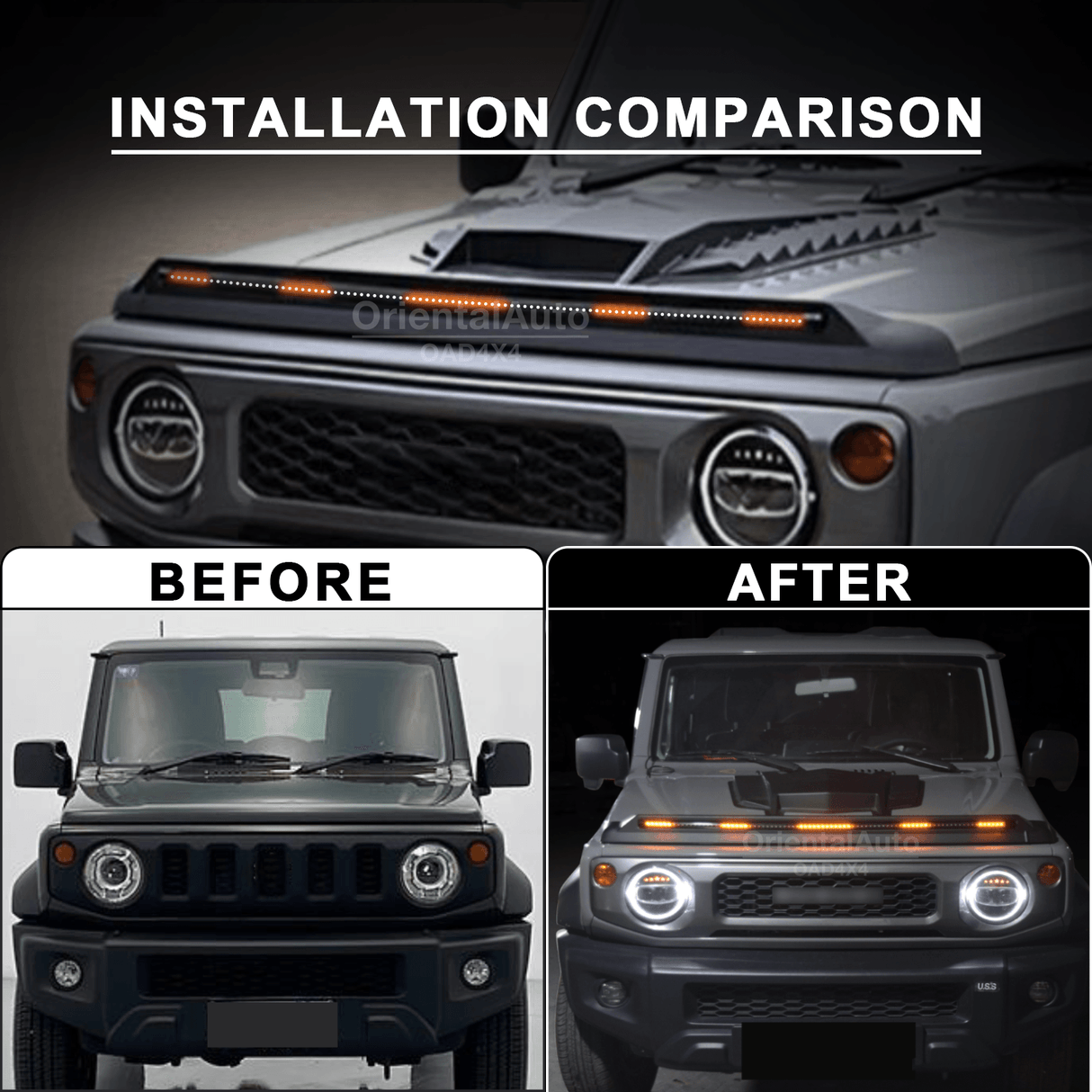 Bonnet Protector with LED Lights for Suzuki Jimny 2018-Onwards