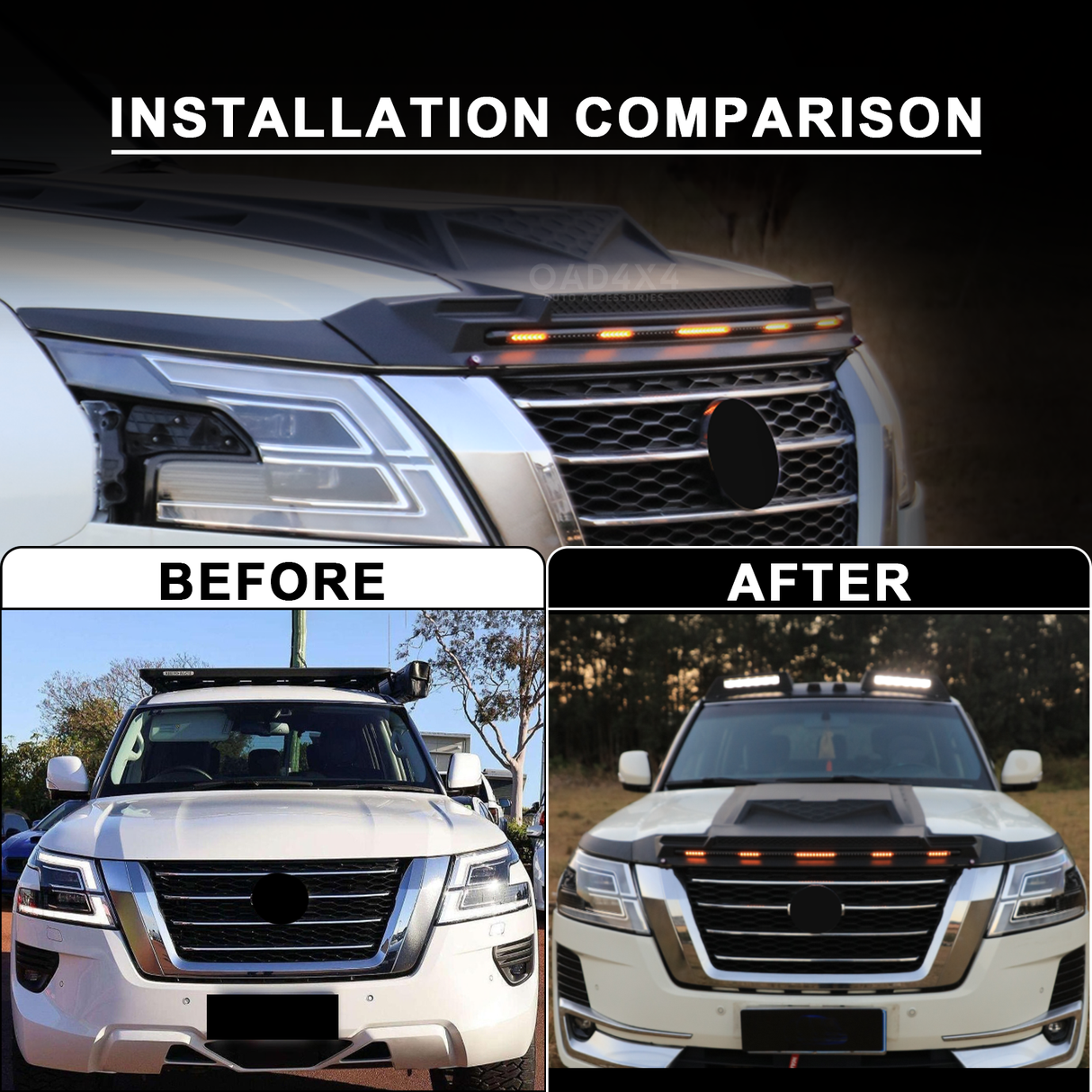 Bonnet Protector with LED Lights for Nissan Patrol Y62 Series 2019-Onwards