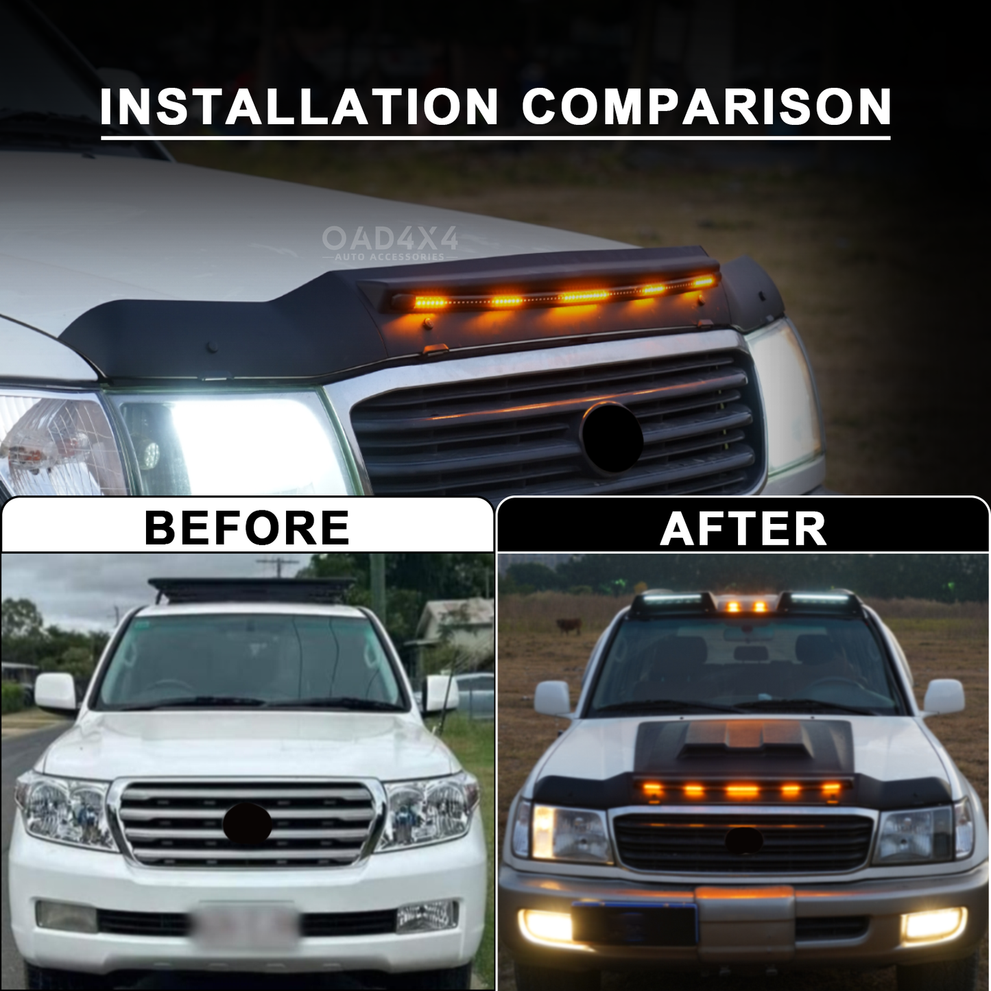 LED Light Bonnet Protector for Toyota LandCruiser 100 1998-2007