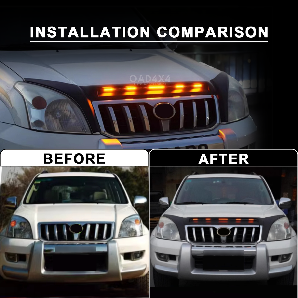 Bonnet Protector with LED Lights for Toyota Land Cruiser Prado 120 2003-2009