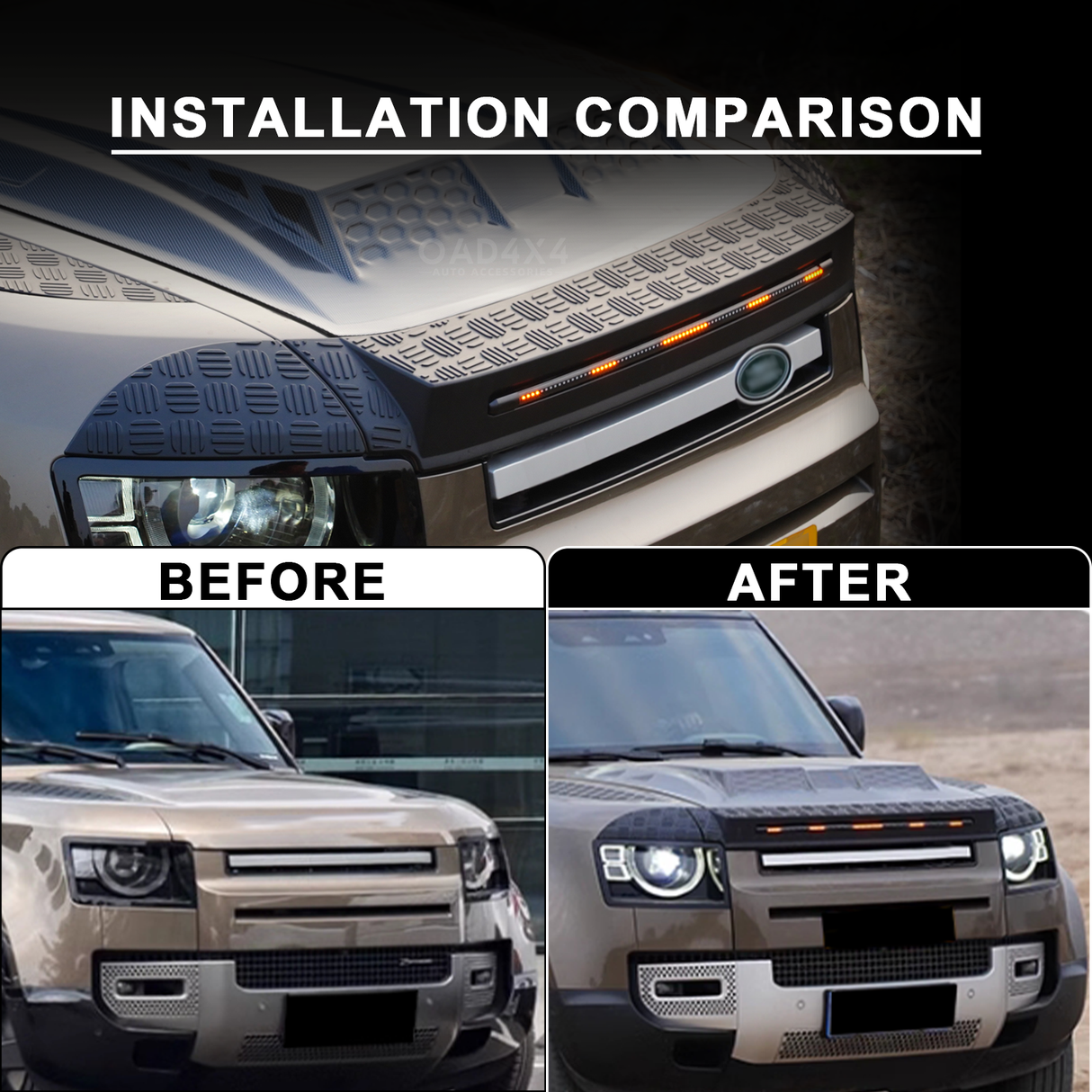 Bonnet Protector with LED Lights for Land Rover Defender L663 Series 2020-Onwards