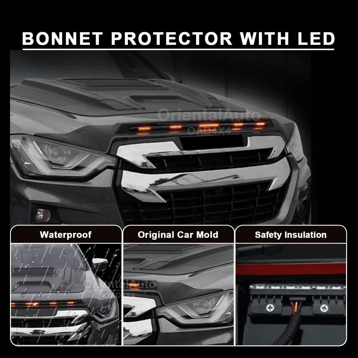 Bonnet Protector with LED Lights for  ISUZU MU-X MUX 2021-Onwards