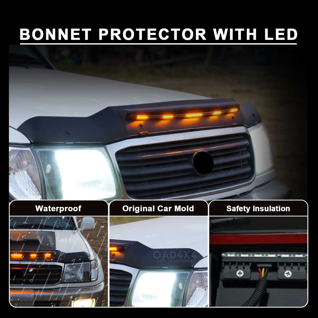 Bonnet Protector with LED Lights for Toyota LandCruiser 100 1998-2007