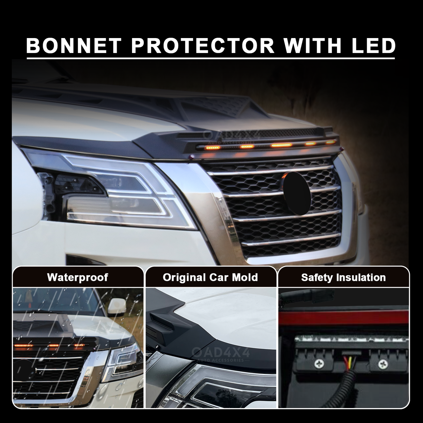 LED Light Bonnet Protector for Nissan Patrol Y62 Series 2019-Onwards