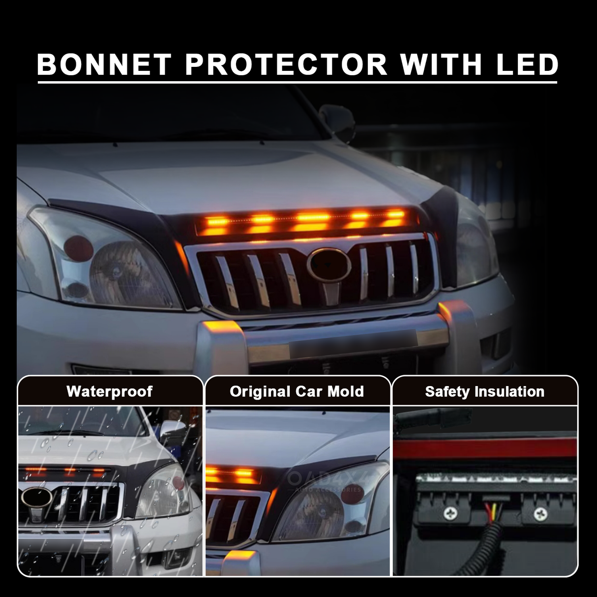 Bonnet Protector with LED Lights for Toyota Land Cruiser Prado 120 2003-2009