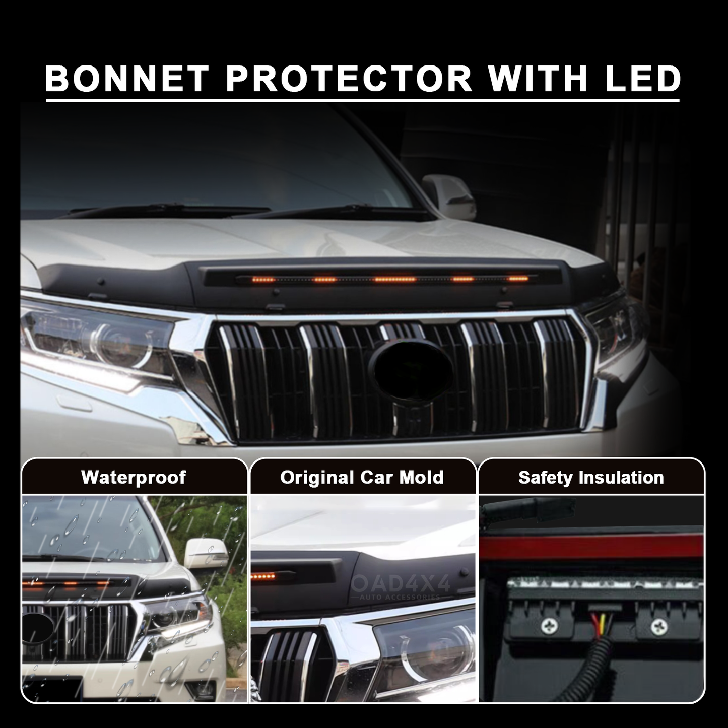 LED Light Bonnet Protector for Toyota Land Cruiser Prado 150 2018-Onwards