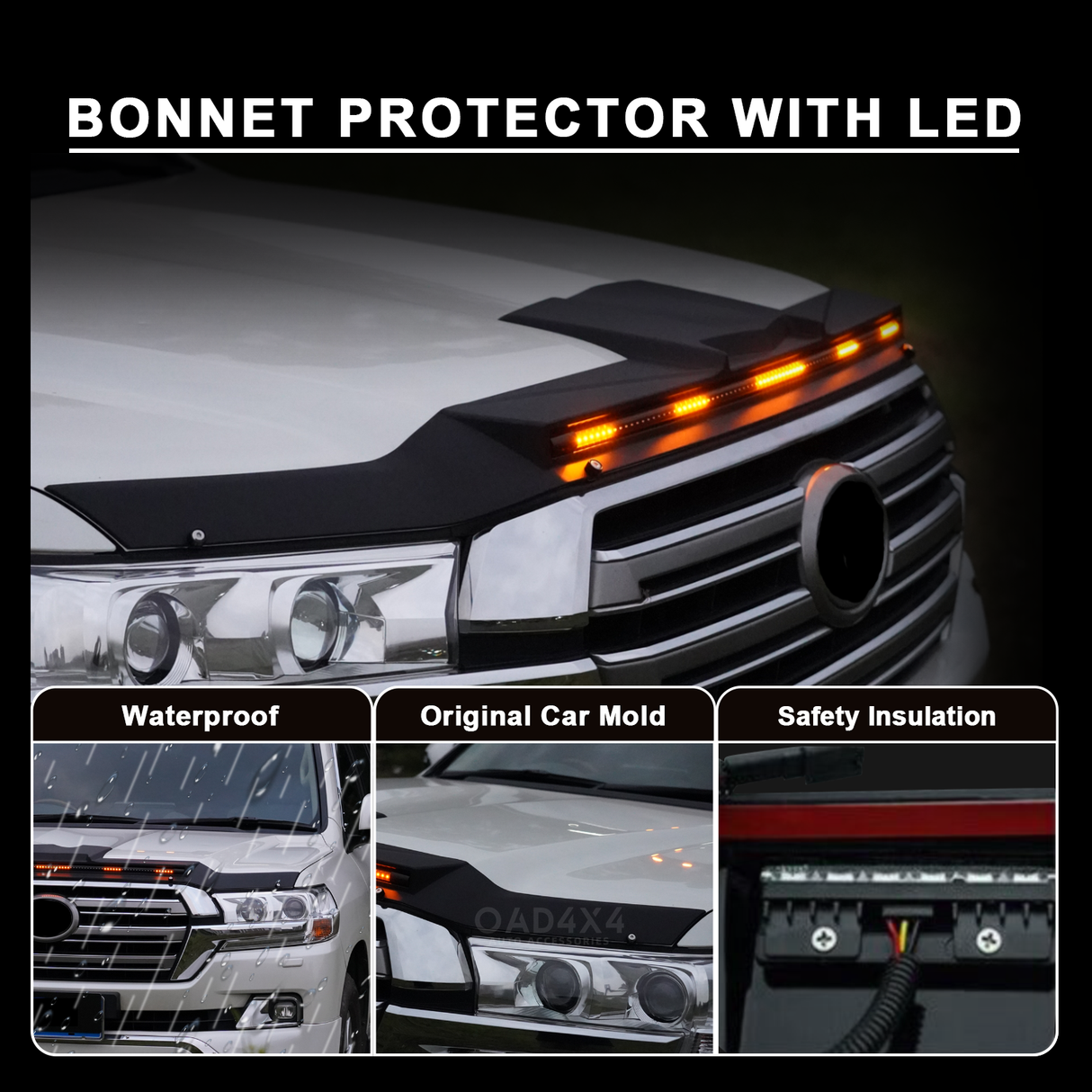 Bonnet Protector with LED Lights for Toyota LandCruiser 200 2016-2021