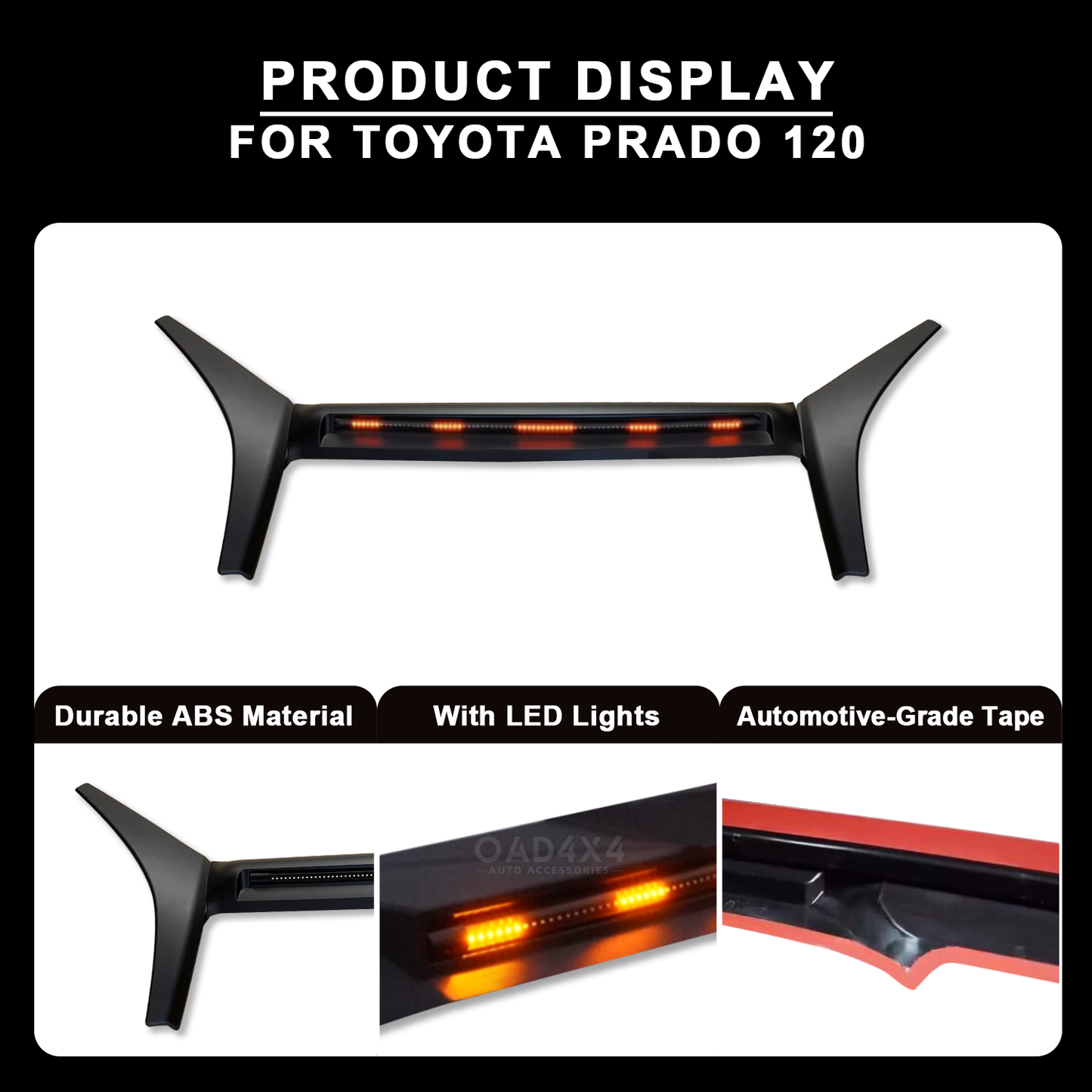 LED Light Bonnet Protector for Toyota Land Cruiser Prado 120 2003-2009