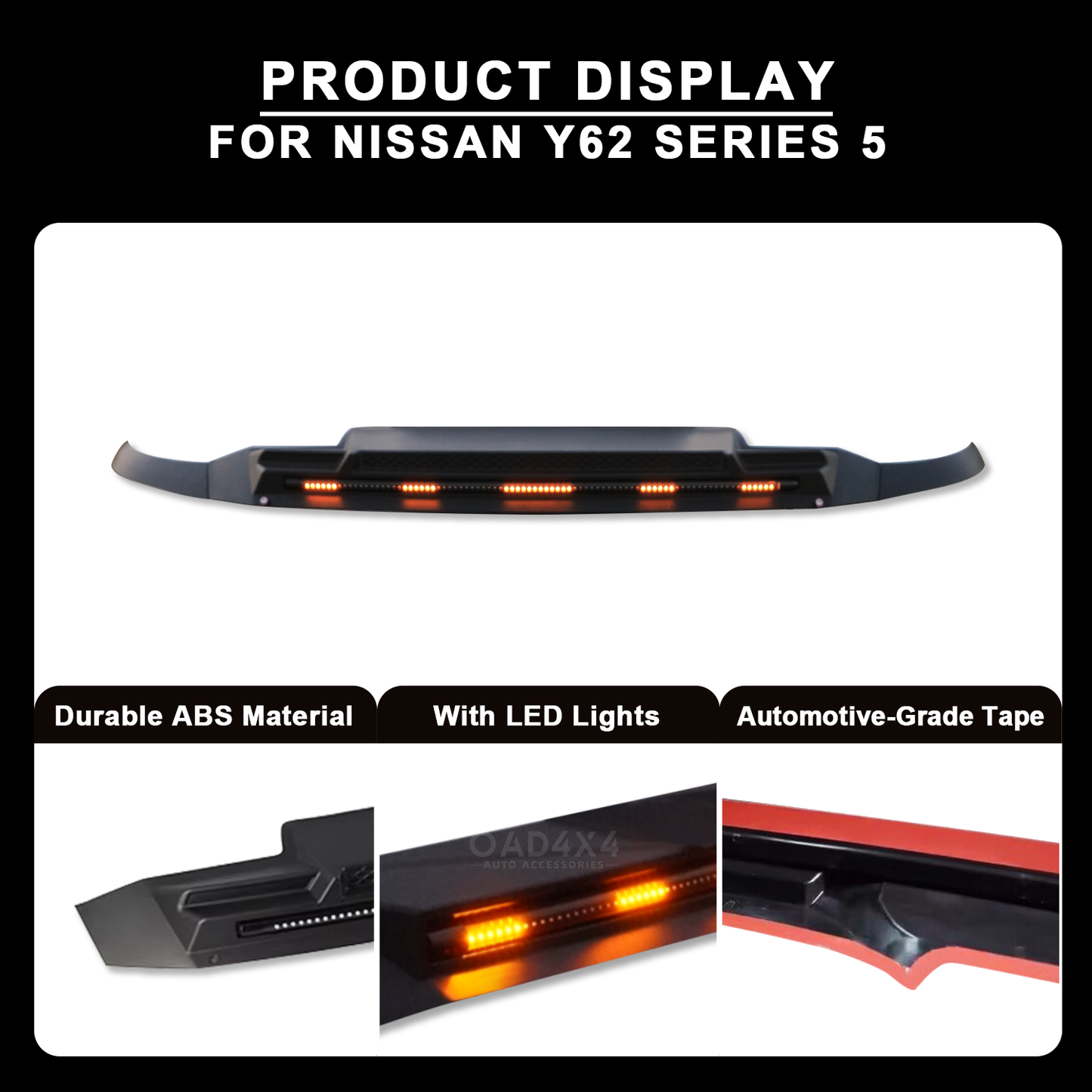 LED Light Bonnet Protector for Nissan Patrol Y62 Series 2019-Onwards