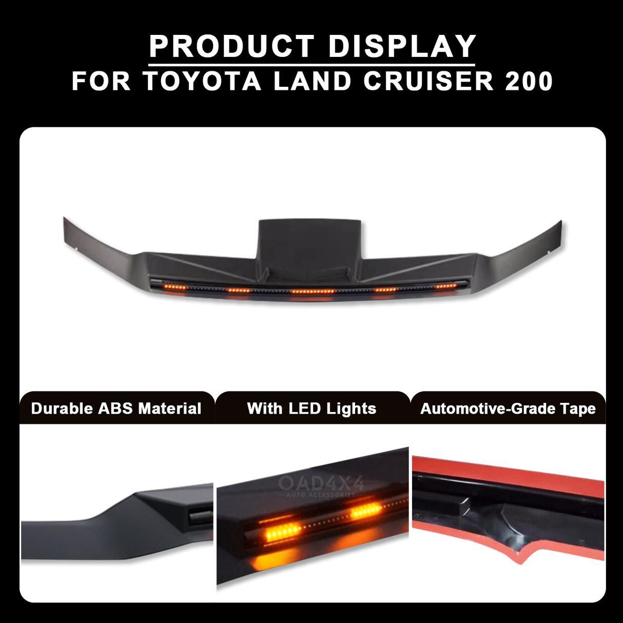 Bonnet Protector with LED Lights for Toyota LandCruiser 200 2016-2021