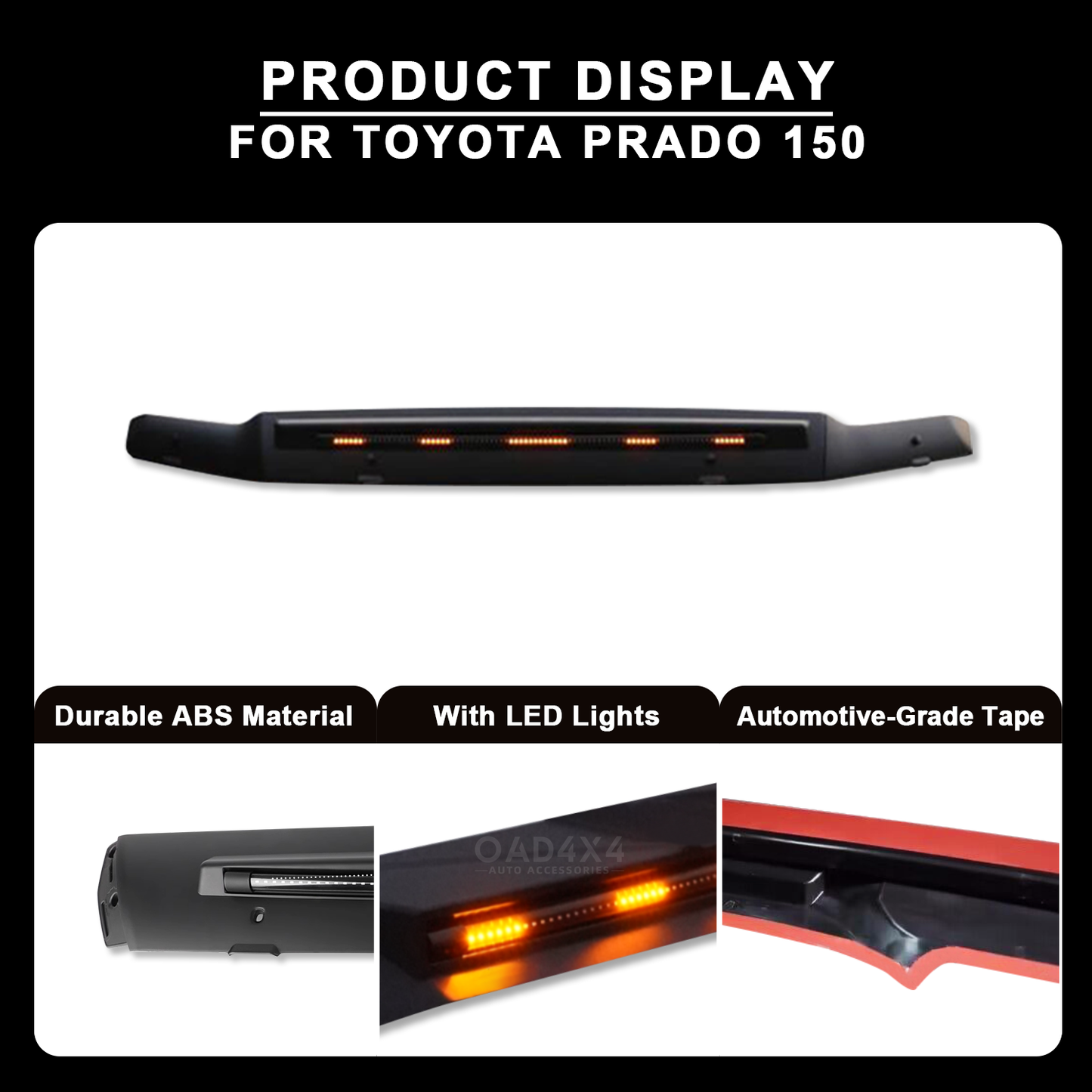 LED Light Bonnet Protector for Toyota Land Cruiser Prado 150 2018-Onwards