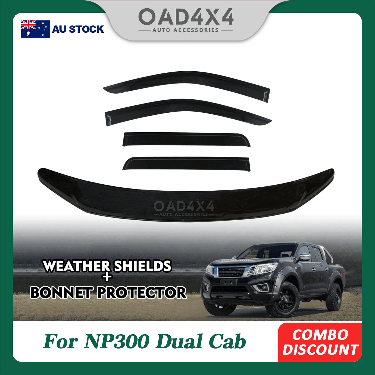 Bonnet Protector & Injection Weather Shield for Nissan NP300 D23 Dual Cab 2015-2020