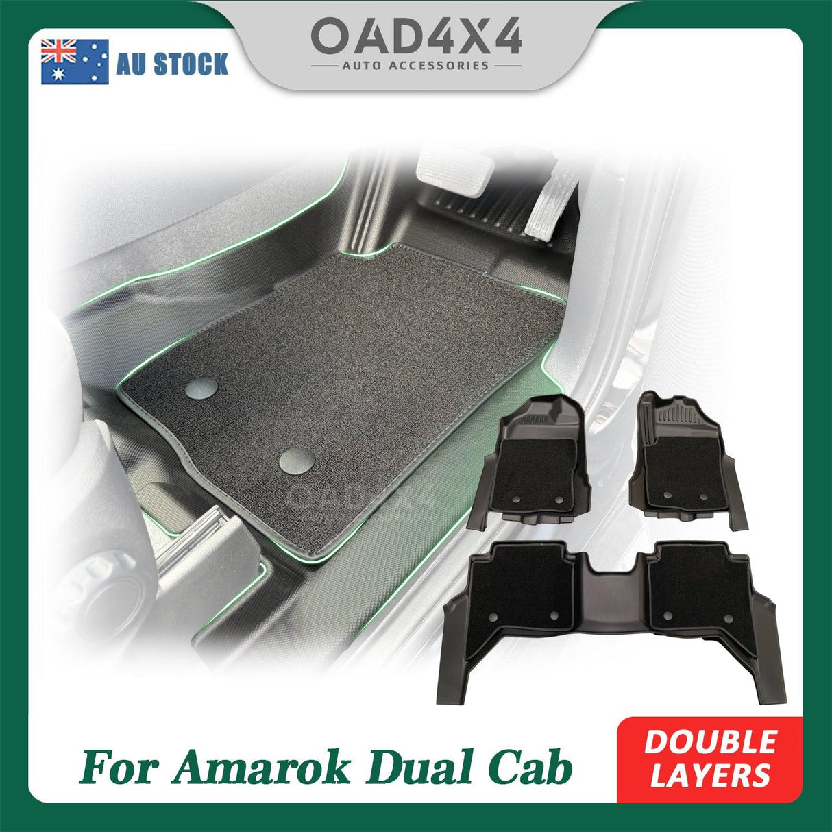 5D Double-Layer Car Floor Mats for Volkswagen Amarok NF Series Dual Cab 2023-Onwards