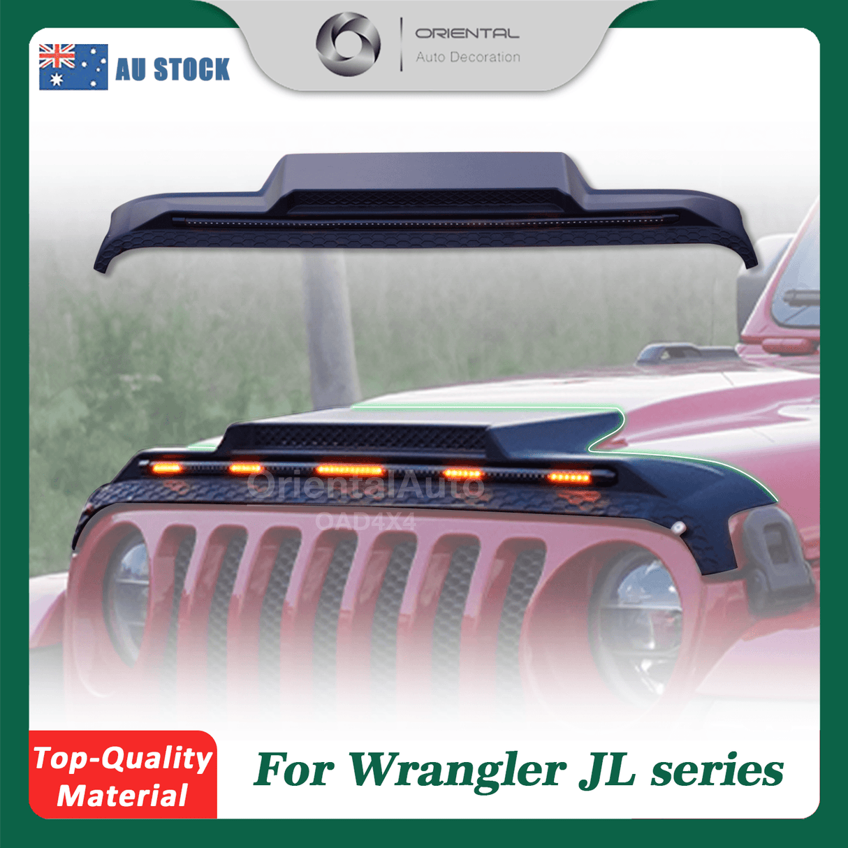 Bonnet Protector with LED Lights for Jeep Wrangler JL 4D 2018-Onwards