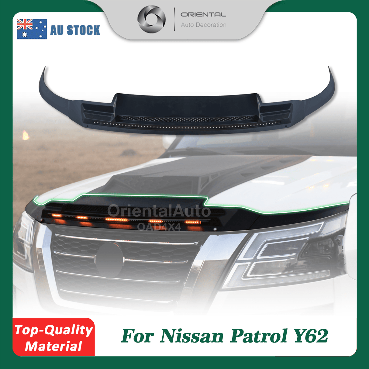 Bonnet Protector with LED Lights for Nissan Patrol Y62 Series 2019-Onwards