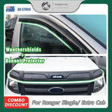 Bonnet Protector & Weather Shield for Ford Ranger Single / Extra Cab 2012-2015