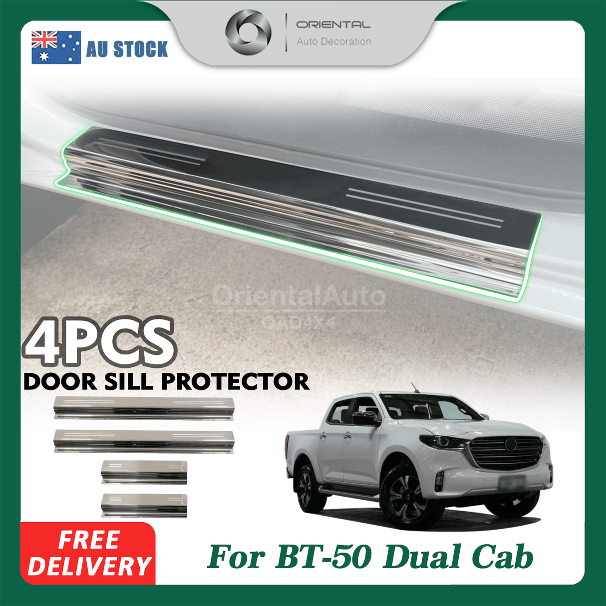 Stainless Door Sill Protector for Mazda BT-50 BT50 Dual Cab 2020-Onwards