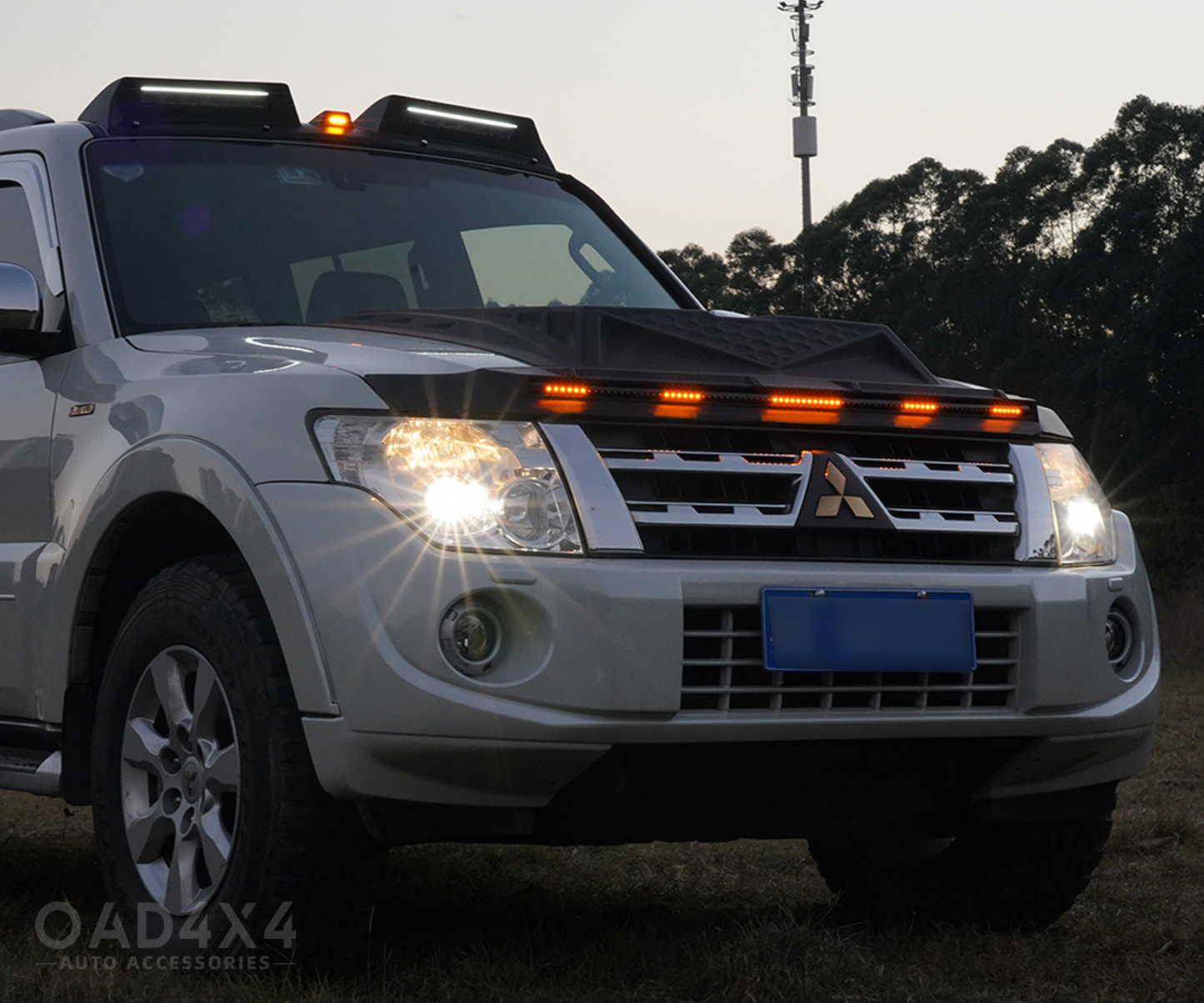 LED Light Bonnet Protector for Mitsubishi Pajero 2007-2020