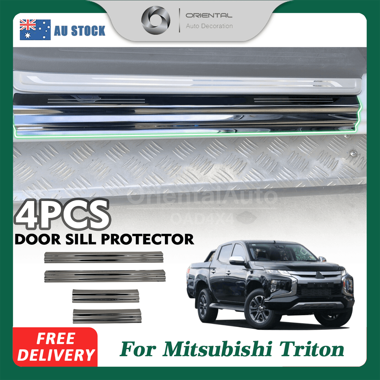 Stainless Door Sill Protector for Mitsubishi Triton MQ MR Dual Cab 2015-2024