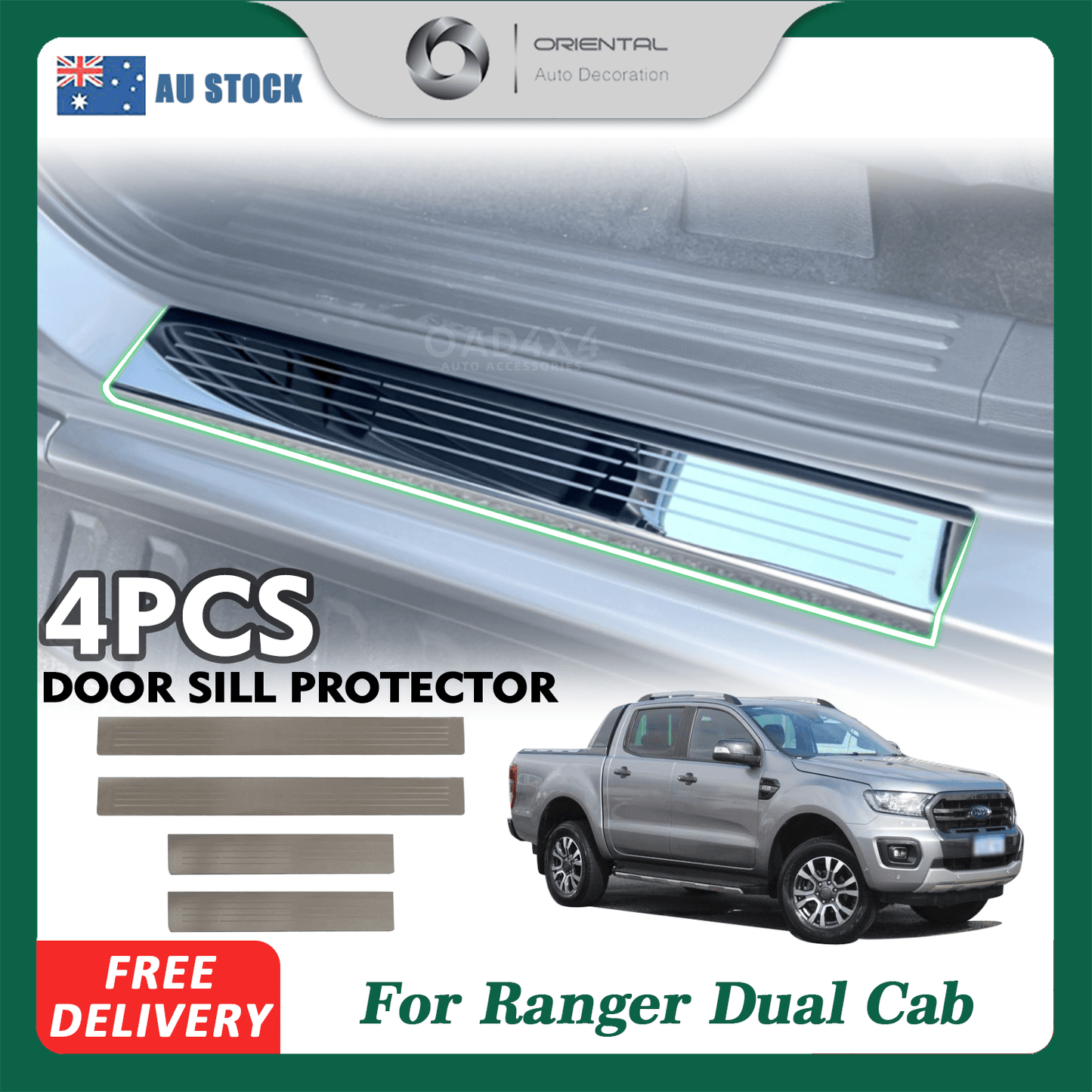 Stainless Door Sill Protector for Ford Ranger PX/PX2/PX3 Dual Cab 2011-2022