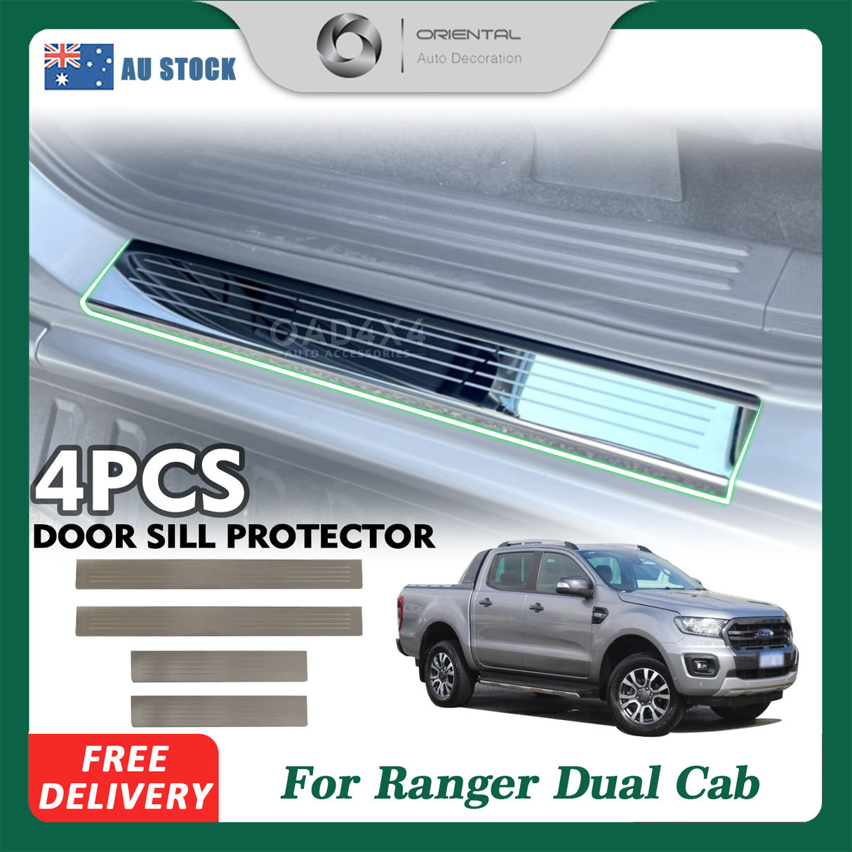 Stainless Door Sill Protector for Ford Ranger PX/PX2/PX3 Dual Cab 2011-2022