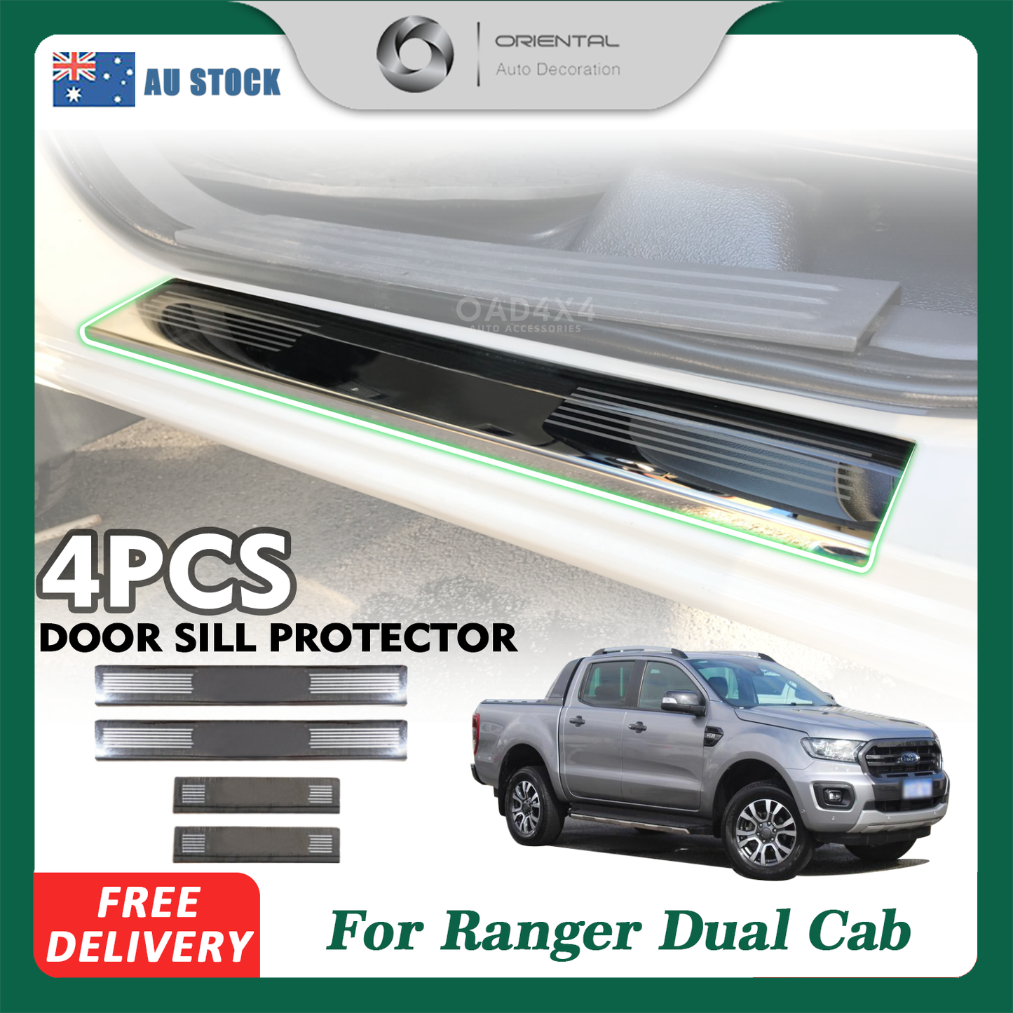 Stainless Door Sill Protector for Ford Ranger PX/PX2/PX3 Dual Cab 2011-2022