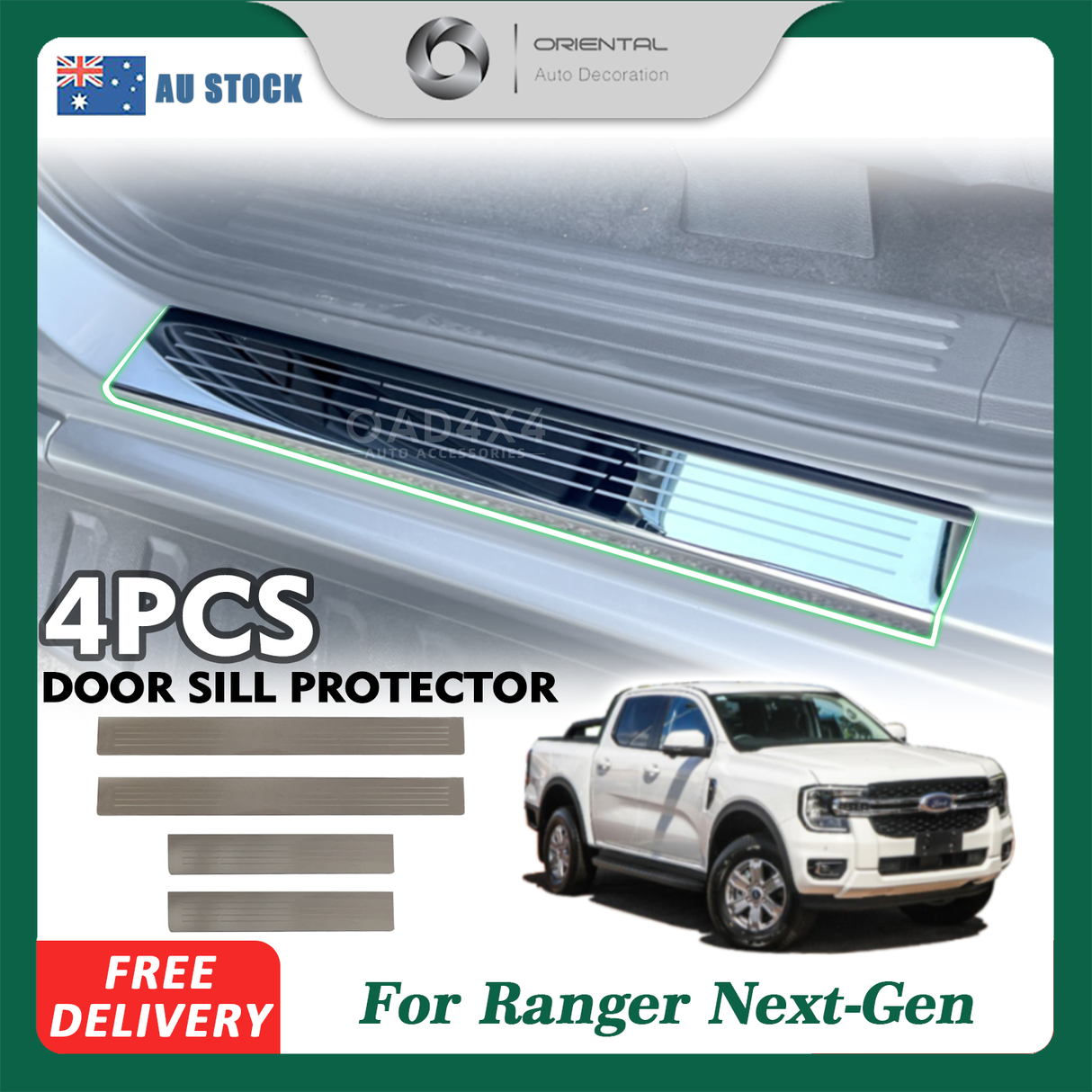 Stainless Door Sill Protector for Ford Ranger Next-Gen Dual Cab 2022-Onwards