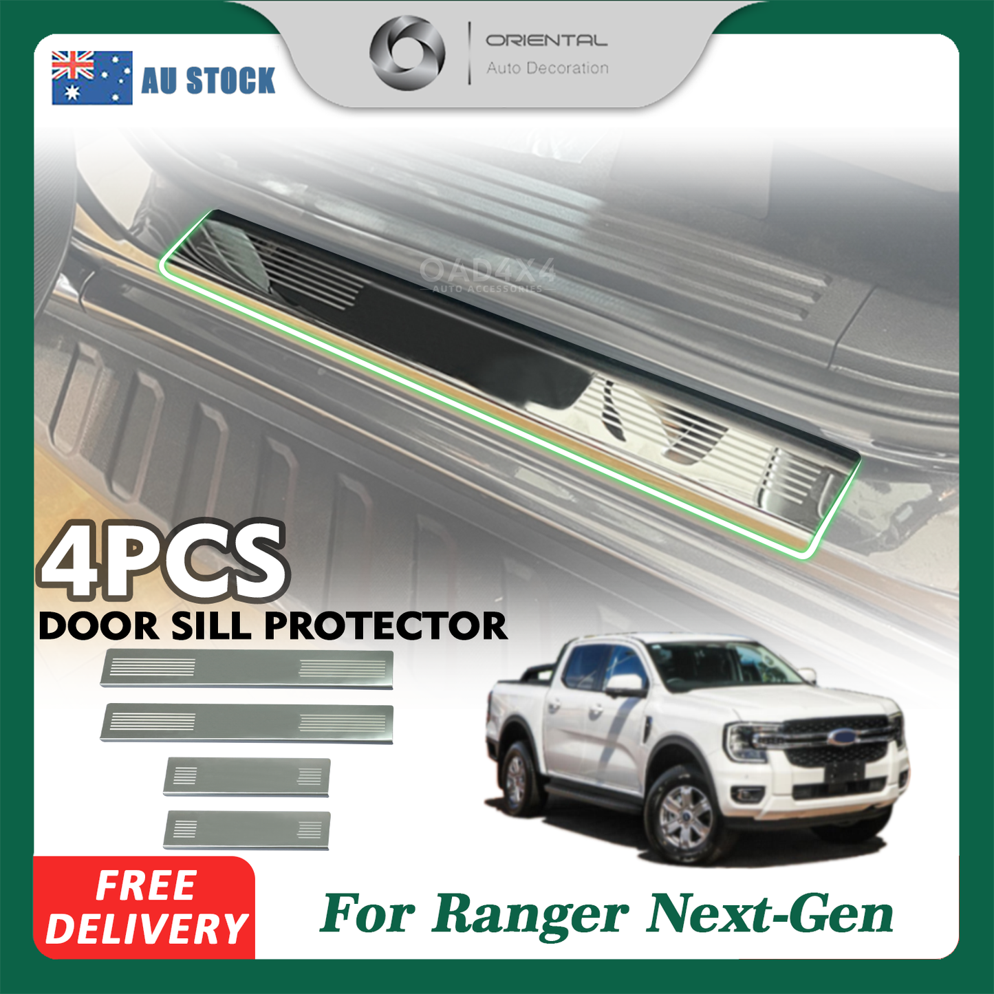 Stainless Door Sill Protector for Ford Ranger Next-Gen Dual Cab 2022-Onwards