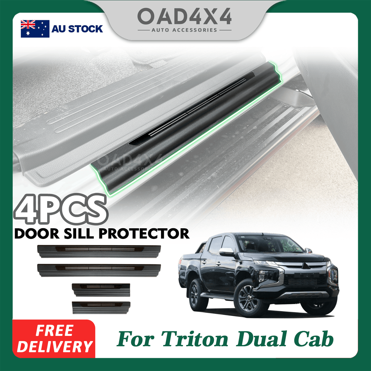 ABS Door Sill Protector for Mitsubishi Triton MQ MR Dual Cab 2015-2024