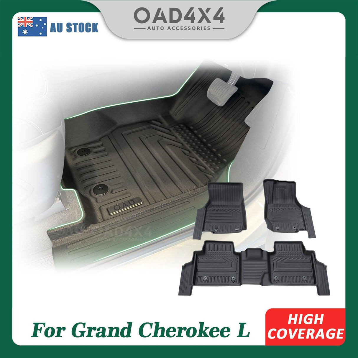 5D TPE Car Floor Mats for Jeep Grand Cherokee L WL Series 7 Seats 2021-Onwards