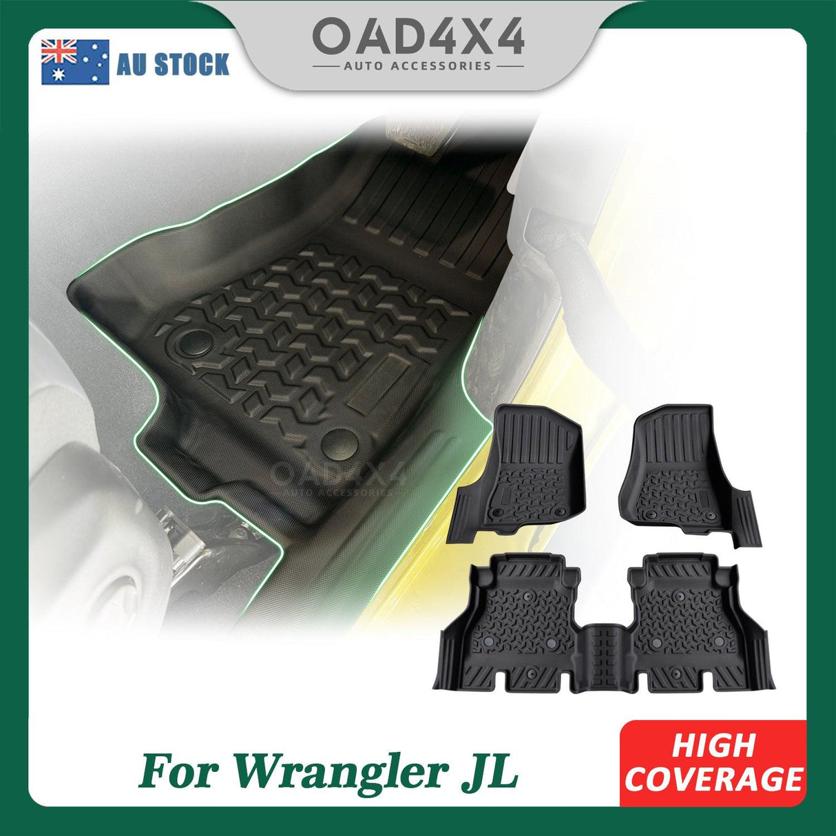 5D TPE Car Floor Mats for Jeep Wrangler JL Series 2018-Onwards