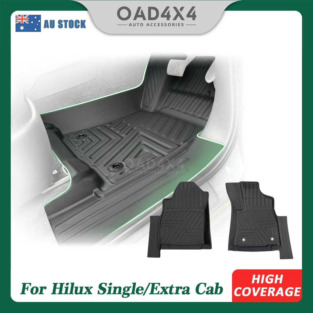 5D TPE Car Floor Mats for Toyota Hilux Single / Extra Cab 2015-Onwards