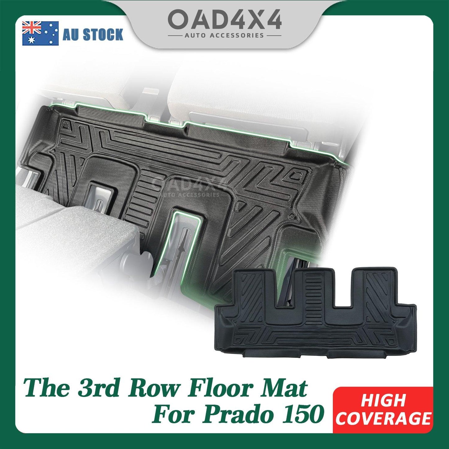 Third Row Car Floor Mats for Toyota Prado 150 7 Seater 2009-Onwards