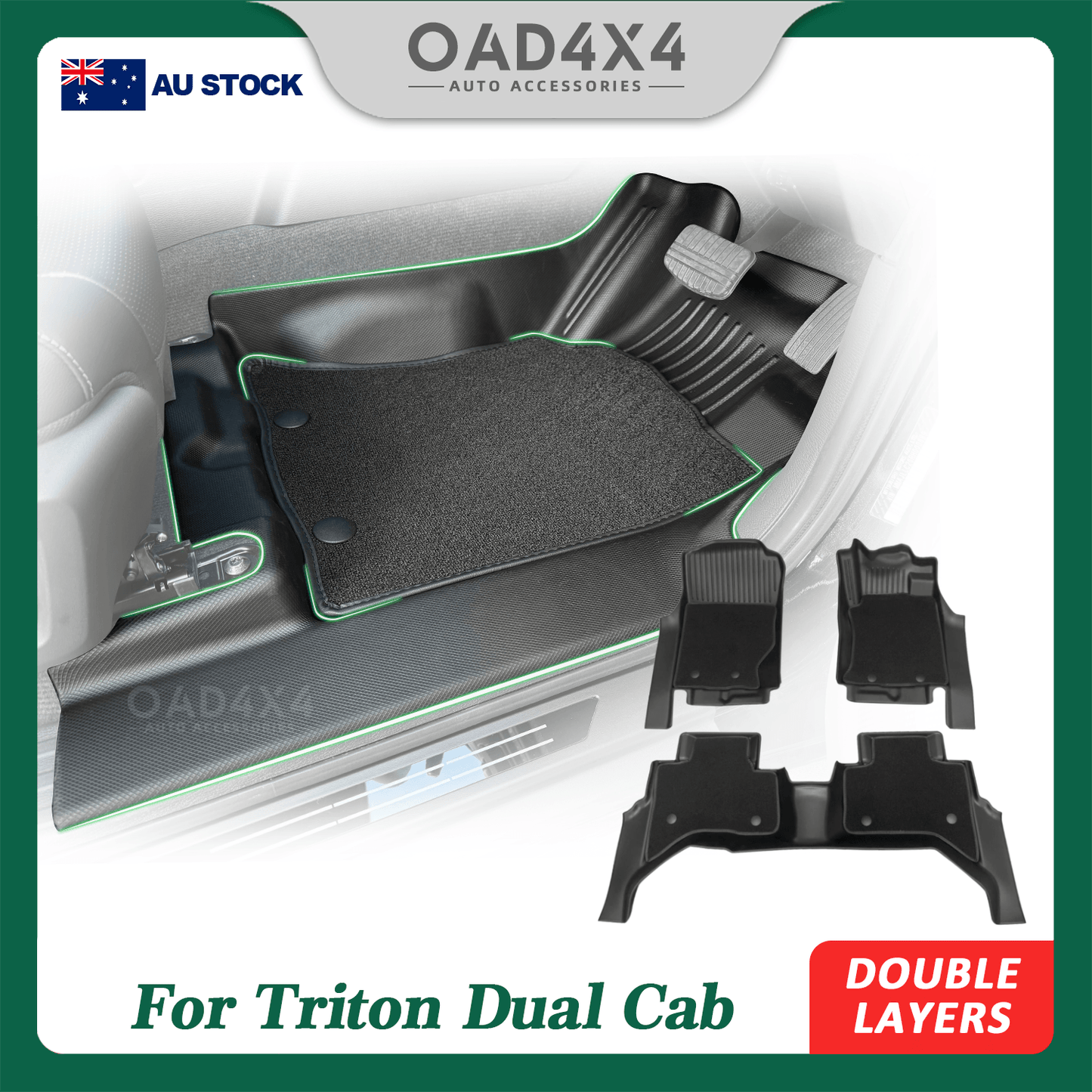 5D Double-Layer Car Floor Mats for Mitsubishi Triton MV All-New Dual Cab 2024-Onwards