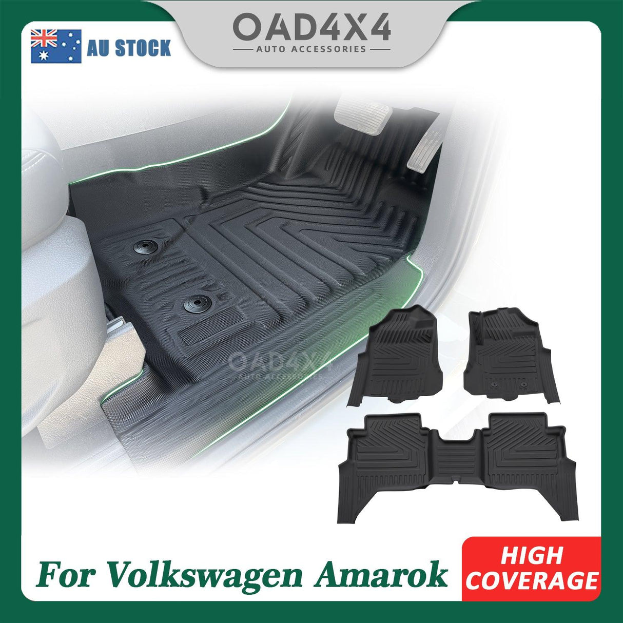 5D TPE Car Floor Mats for Volkswagen All-New Amarok Dual Cab NF Series 2023-Onwards