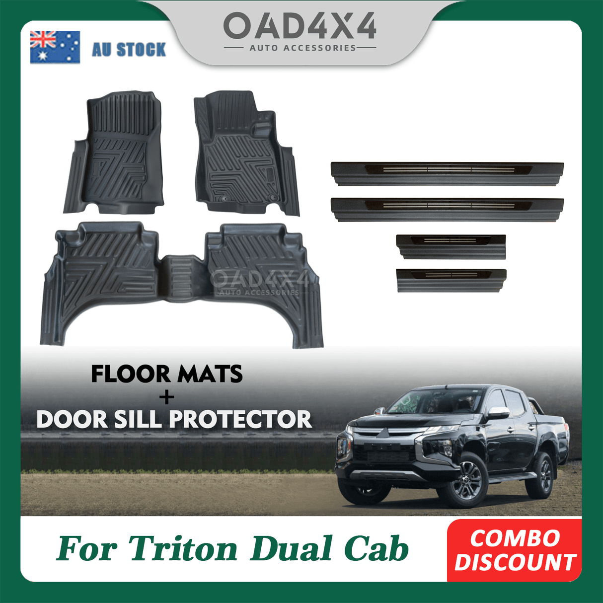 Floor Mats & Door Sill Protector for Mitsubishi Triton Dual Cab MQ MR 2015-2024