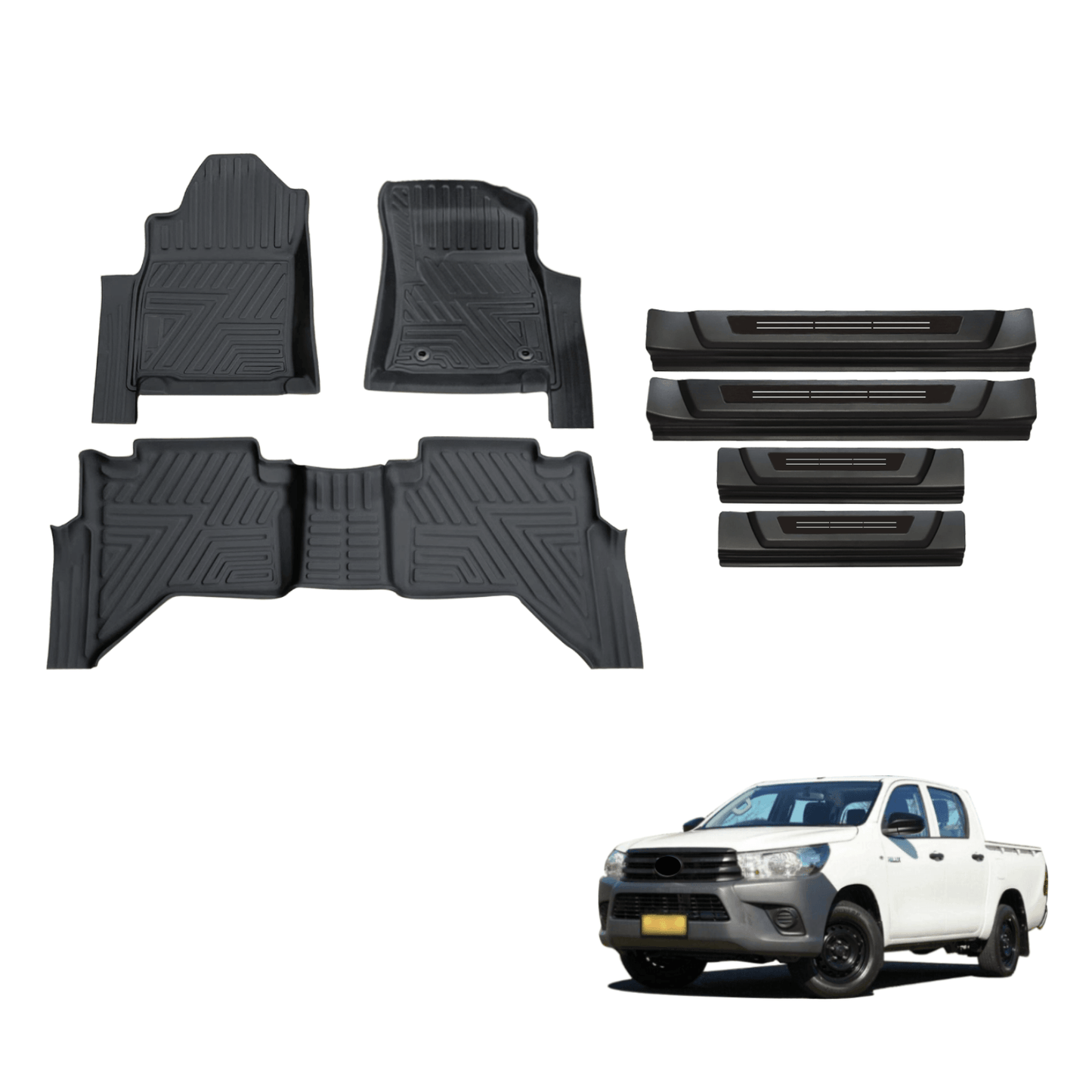 5D Car Floor Mats & Door Sills Protector for Toyota Hilux Manual Transmission Dual Cab 2015-2024