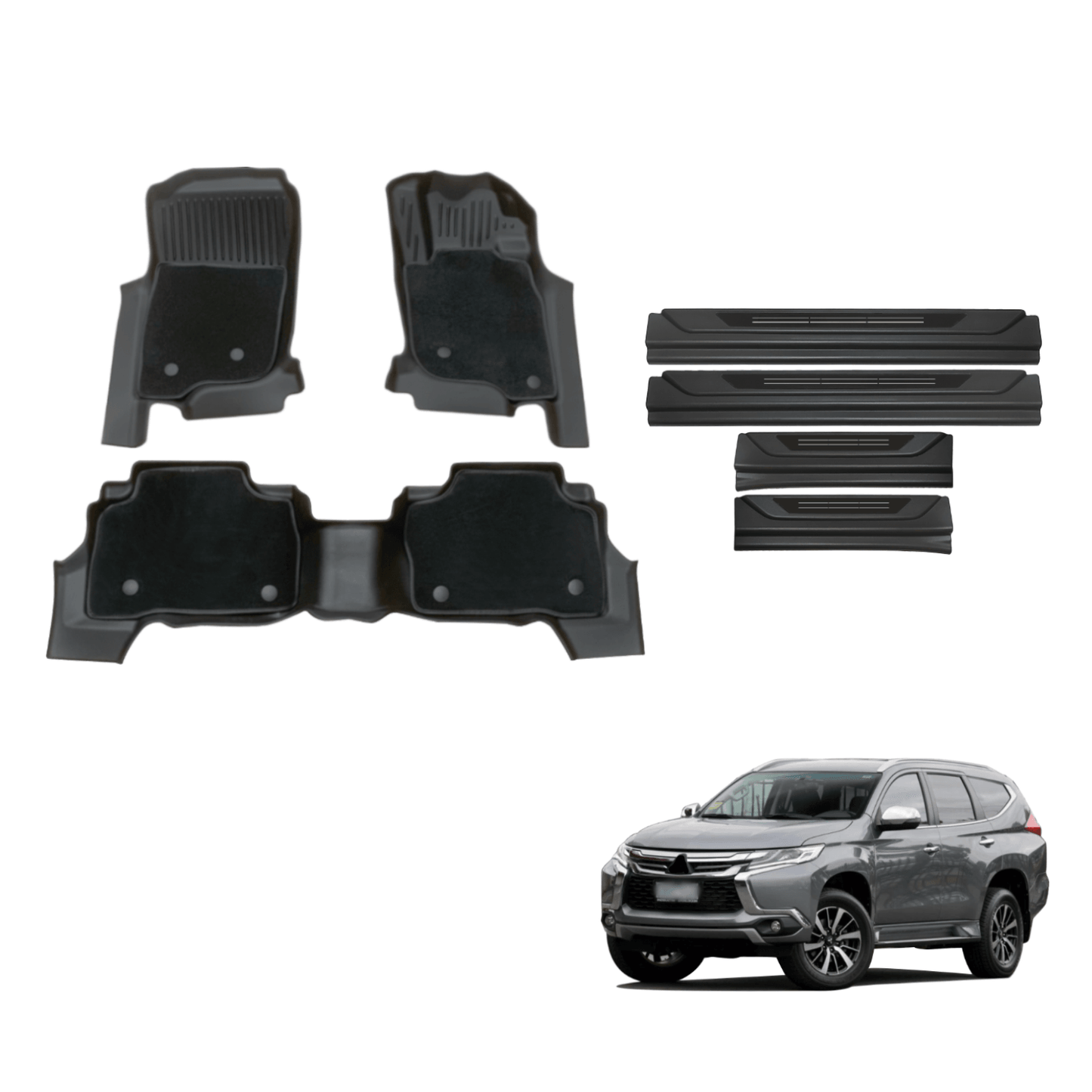 Double-Layer Car Floor Mats & Door Sill Protector for Mitsubishi Pajero Sport 2015-Onwards