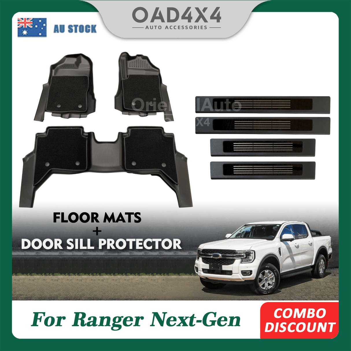 Double-Layer Floor Mats & Door Sill Protector for Ford Ranger Next-Gen Dual Cab 2022-Onwards