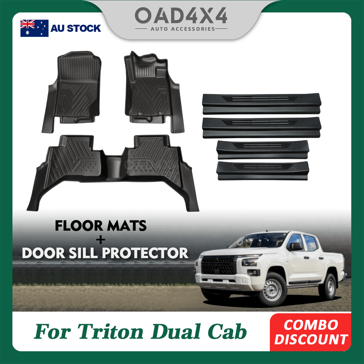 Floor Mats & Door Sill Protector for Mitsubishi Triton MV All-New Dual Cab 2024-Onwards