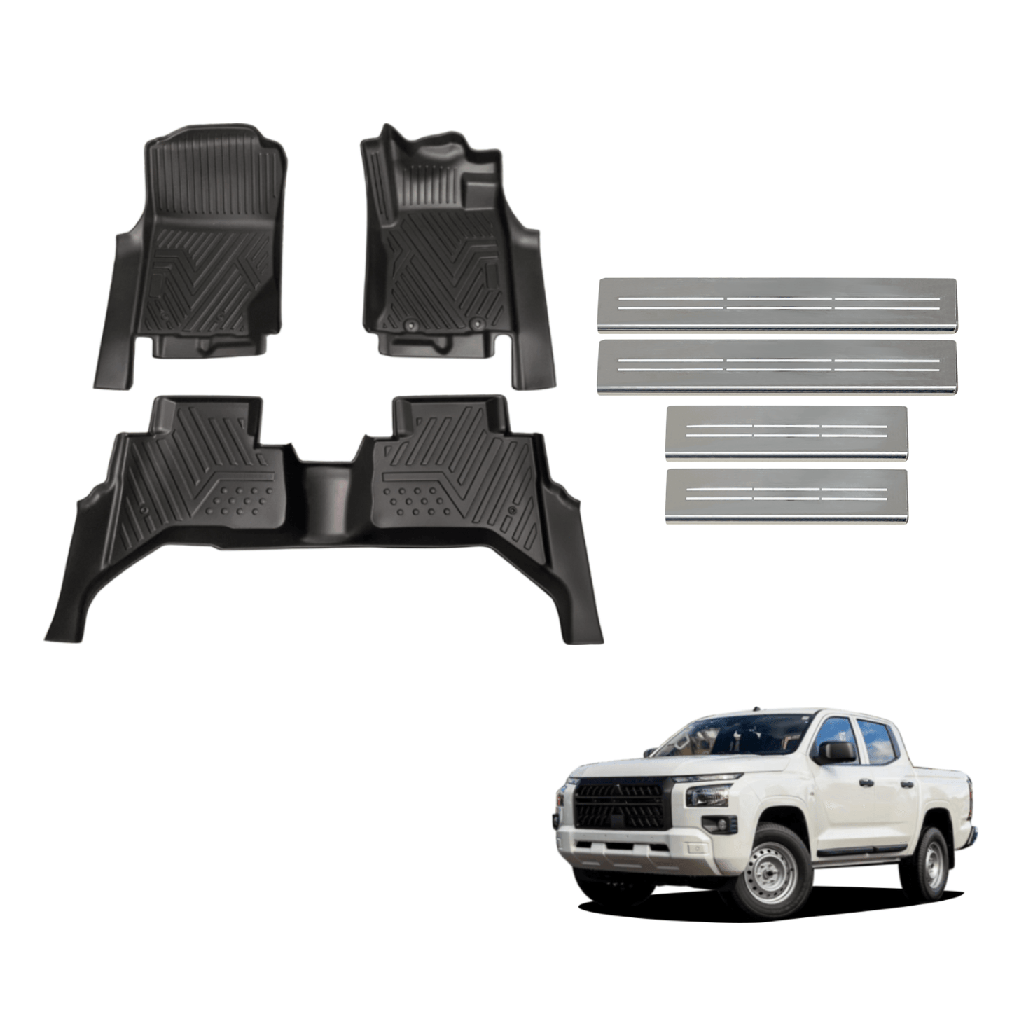 5D Car Floor Mats & Door Sills Protector for Mitsubishi Triton MV All-New Dual Cab 2024-Onwards