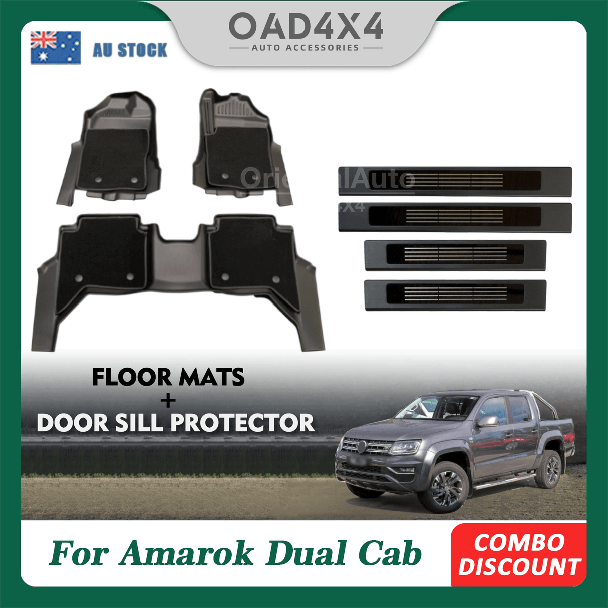 Double-Layer Floor Mats & Door Sill Protector for Volkswagen Amarok Dual Cab NF Series 2023-Onwards