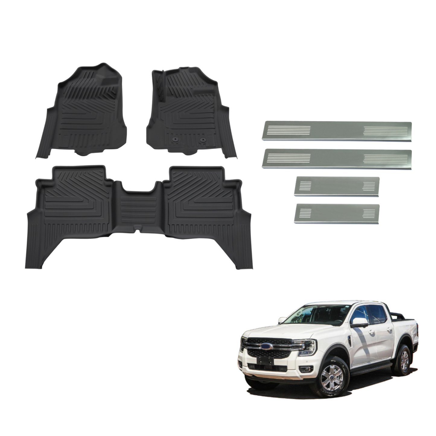 5D Car Floor Mats & Door Sills Protector for Ford Ranger Dual Cab 2022-Onwards