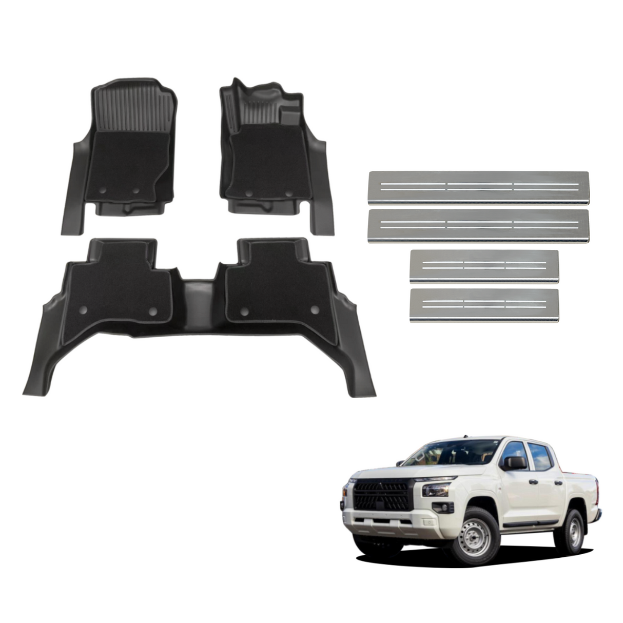 Double-Layer Floor Mats & Door Sill Protector for Mitsubishi Triton MV All-New Dual Cab 2024-Onwards