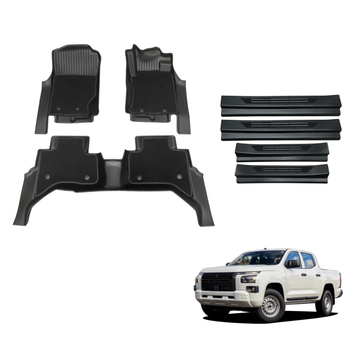 Double-Layer Floor Mats & Door Sill Protector for Mitsubishi Triton MV All-New Dual Cab 2024-Onwards