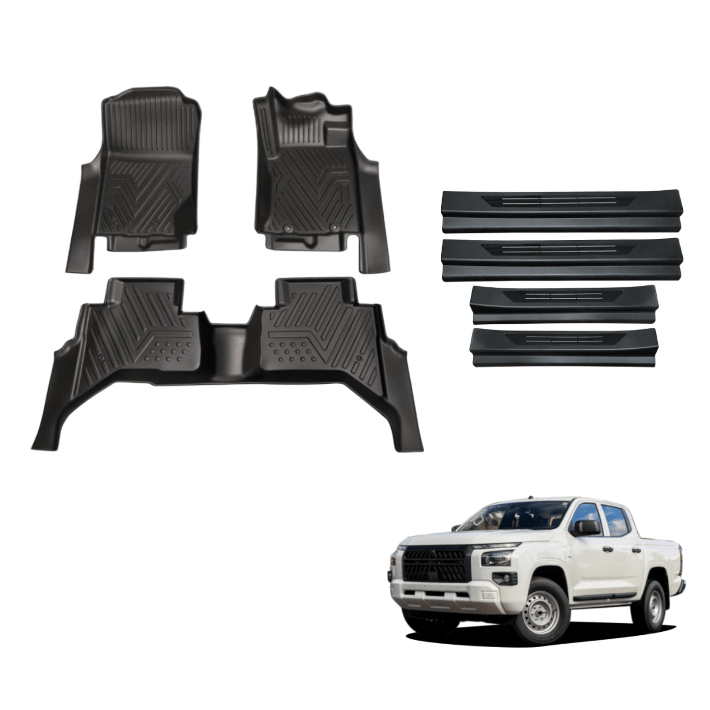 5D Car Floor Mats & Door Sills Protector for Mitsubishi Triton MV All-New Dual Cab 2024-Onwards