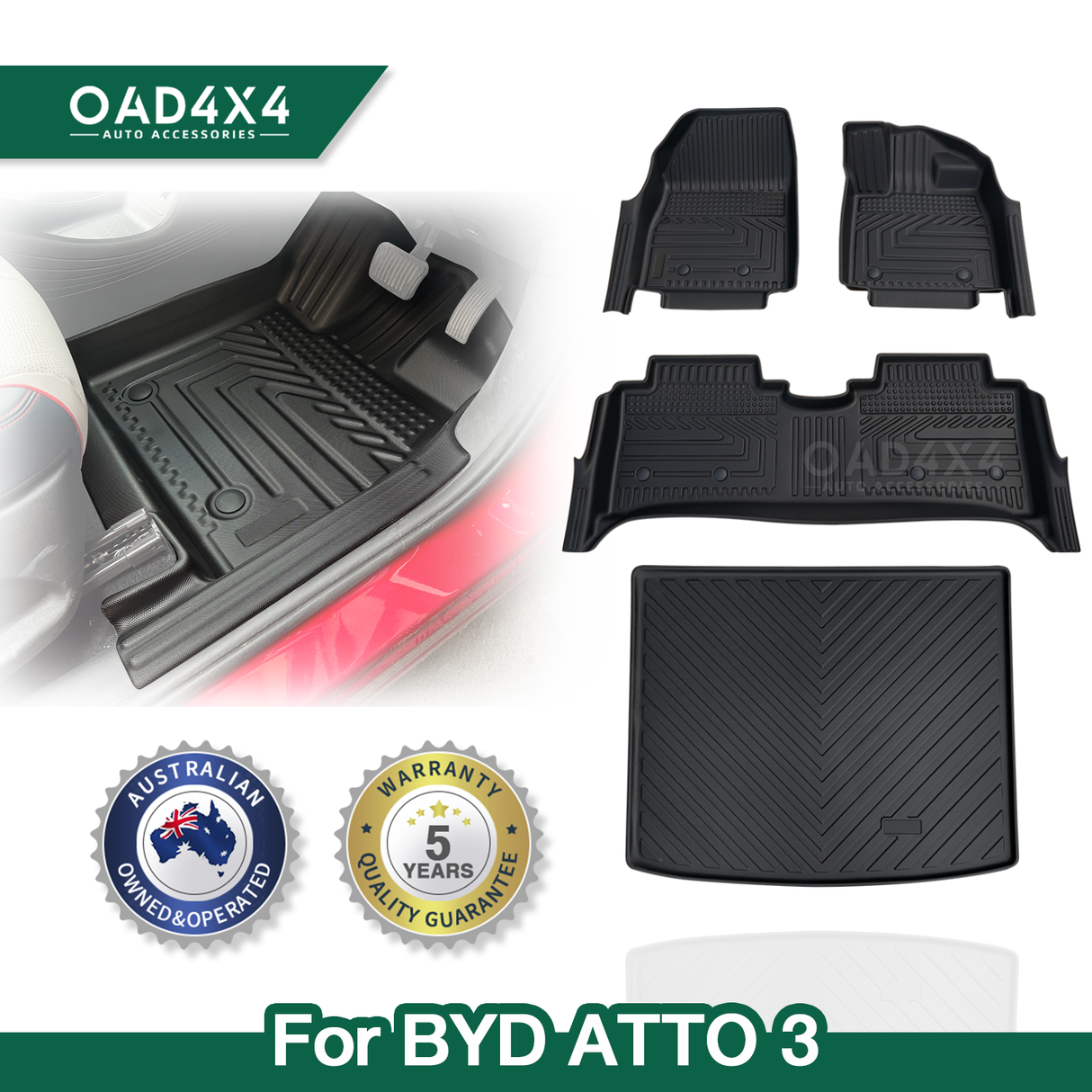 5D TPE Car Floor Mats for BYD ATTO 3 2022-Onwards